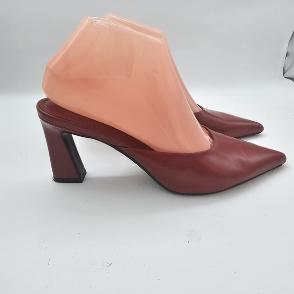 Jeffrey Campbell Unamused Cherry Red Block-Heel Pointed-Toe Mules Size 8 - Picture 5 of 16